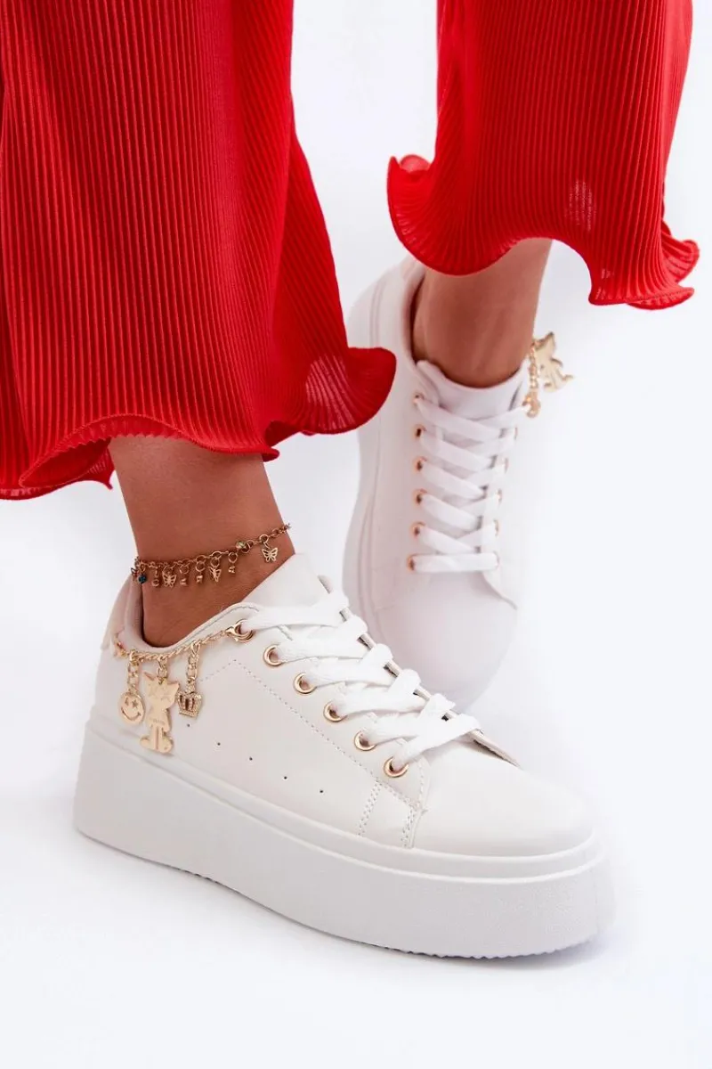 Buty Sportowe Na Platformie|Sneakersy Damskie>Boto Sneakersy Damskie Na Platformie Z Zawieszkami Białe Tivissa Biały