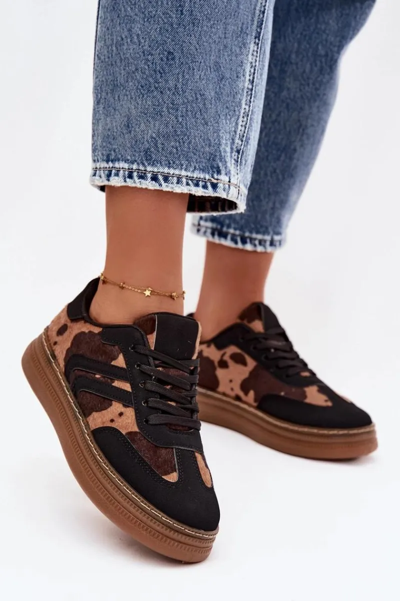 Buty Sportowe Na Platformie|Sneakersy Damskie>Boto Sneakersy Damskie Na Platformie W Łaty Czarne Denissa Czarny