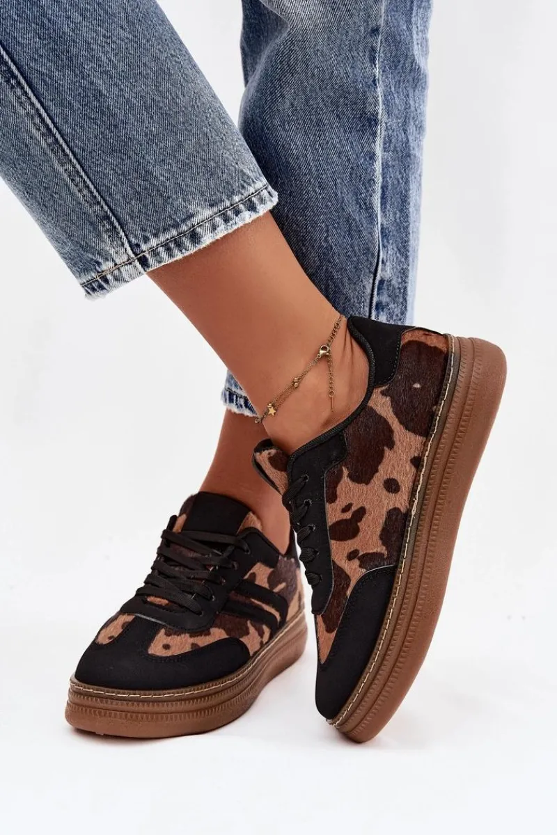 Buty Sportowe Na Platformie|Sneakersy Damskie>Boto Sneakersy Damskie Na Platformie W Łaty Czarne Denissa Czarny