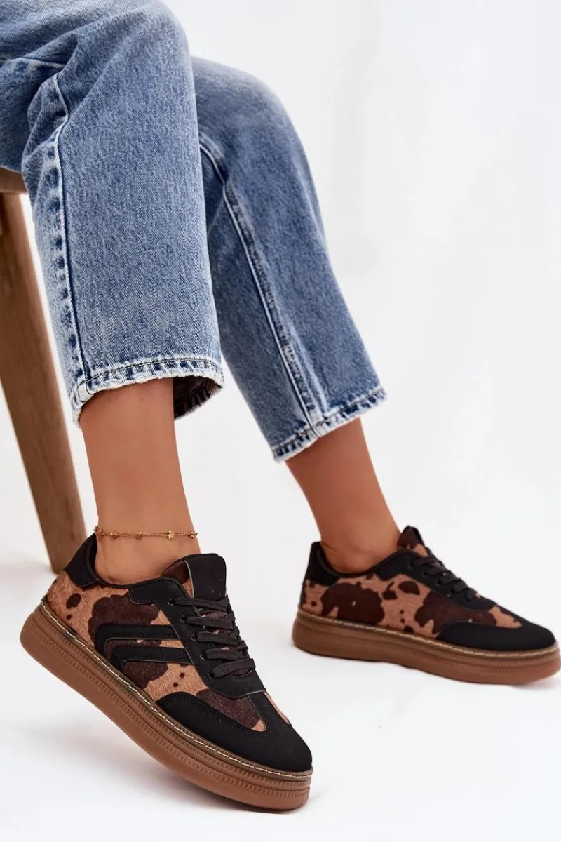 Buty Sportowe Na Platformie|Sneakersy Damskie>Boto Sneakersy Damskie Na Platformie W Łaty Czarne Denissa Czarny