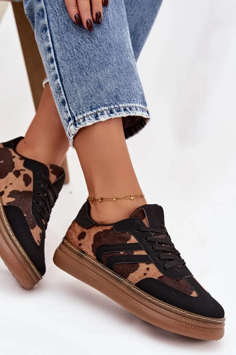 Buty Sportowe Na Platformie|Sneakersy Damskie>Boto Sneakersy Damskie Na Platformie W Łaty Czarne Denissa Czarny