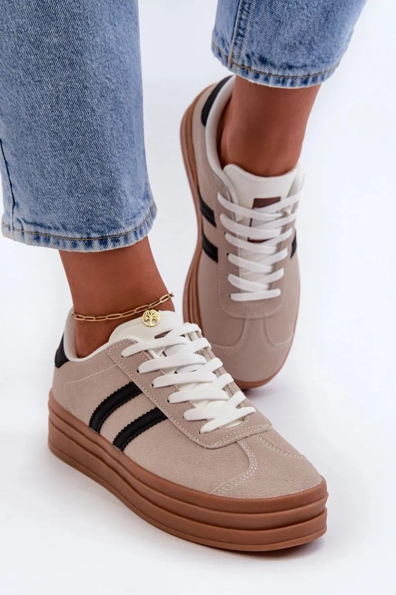 Buty Sportowe Na Platformie|Sneakersy Damskie>Boto Sneakersy Damskie Na Platformie Beżowo-Czarne Egelia