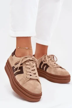 Online Sneakersy Damskie Na Platformie Z Naturalnego Zamszu Beżowe Eldira Damskie Sneakersy Damskie