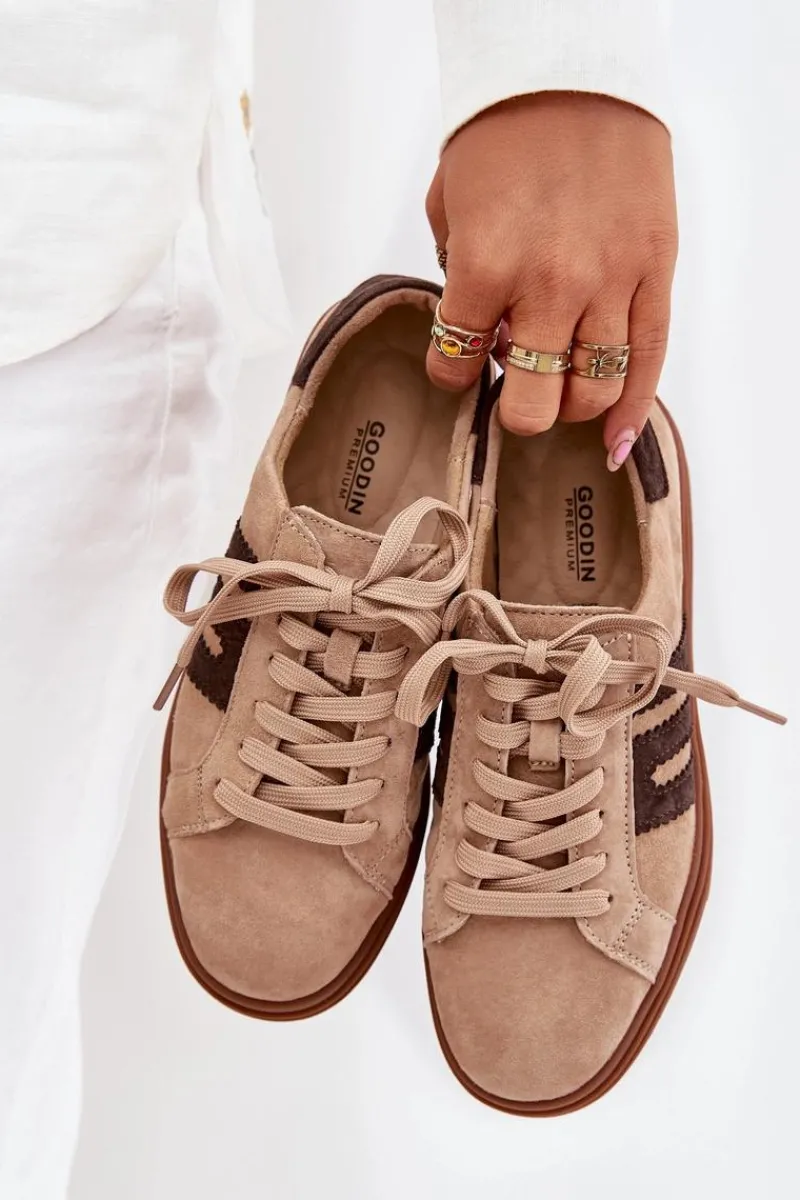 Online Sneakersy Damskie Na Platformie Z Naturalnego Zamszu Beżowe Eldira Damskie Sneakersy Damskie
