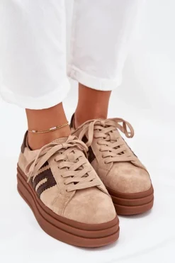 Online Sneakersy Damskie Na Platformie Z Naturalnego Zamszu Beżowe Eldira Damskie Sneakersy Damskie