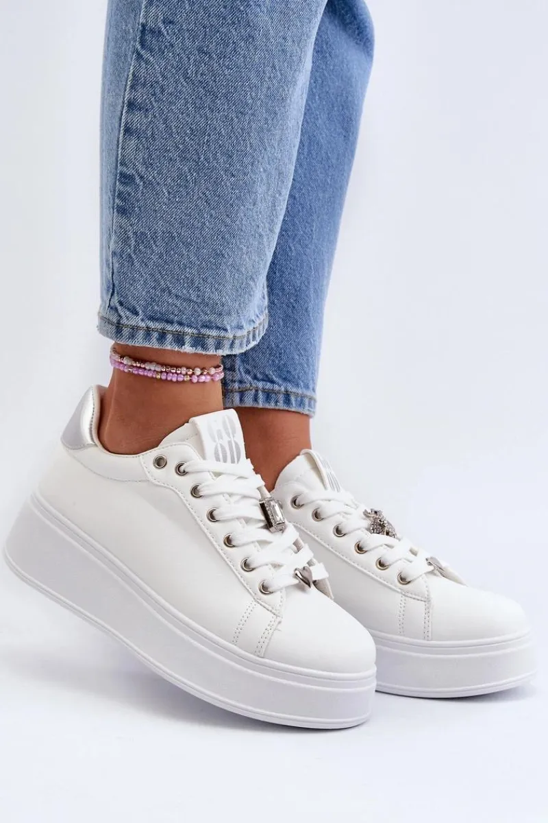 Buty Sportowe Na Platformie|Sneakersy Damskie>Boto Sneakersy Damskie Na Platformie Z Ozdobami Białe Herbisa