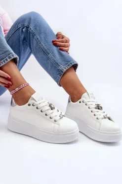 Buty Sportowe Na Platformie|Sneakersy Damskie>Boto Sneakersy Damskie Na Platformie Z Ozdobami Białe Herbisa