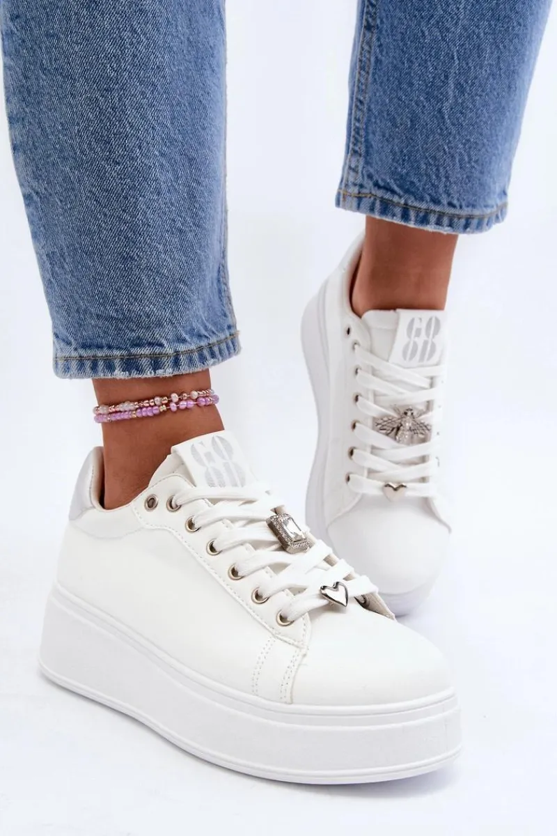 Buty Sportowe Na Platformie|Sneakersy Damskie>Boto Sneakersy Damskie Na Platformie Z Ozdobami Białe Herbisa