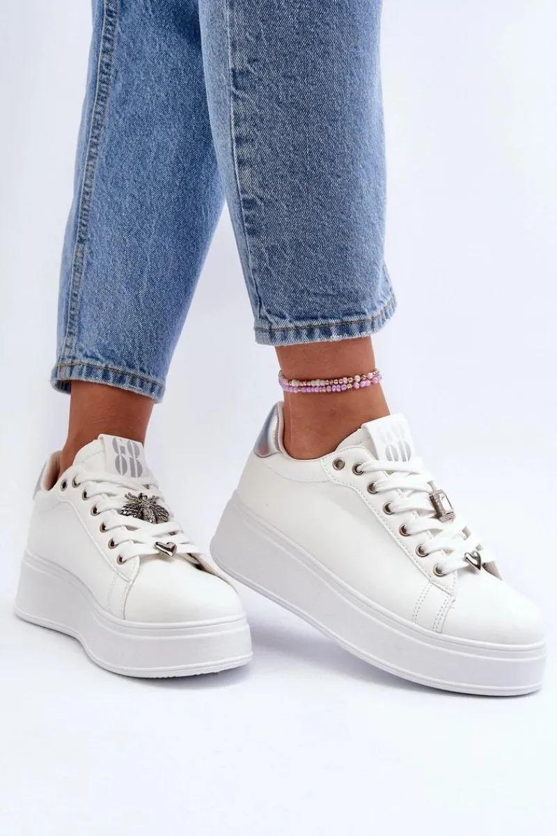 Buty Sportowe Na Platformie|Sneakersy Damskie>Boto Sneakersy Damskie Na Platformie Z Ozdobami Białe Herbisa