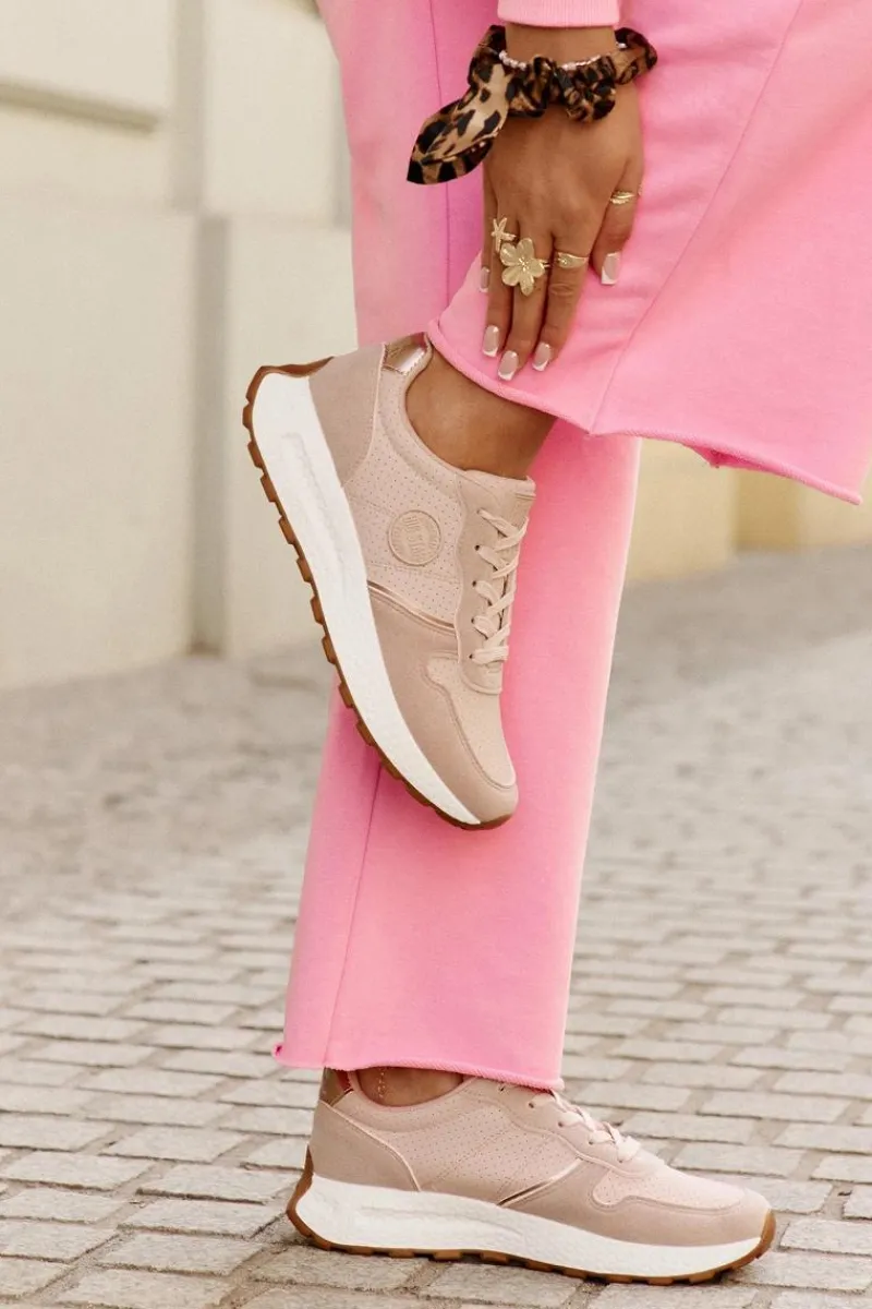 Outlet Sneakersy Damskie Na Platformie Big Star RR274489 Hi-Poly System Różowe Damskie Buty Sportowe Na Platformie|Buty Sportowe Big Star