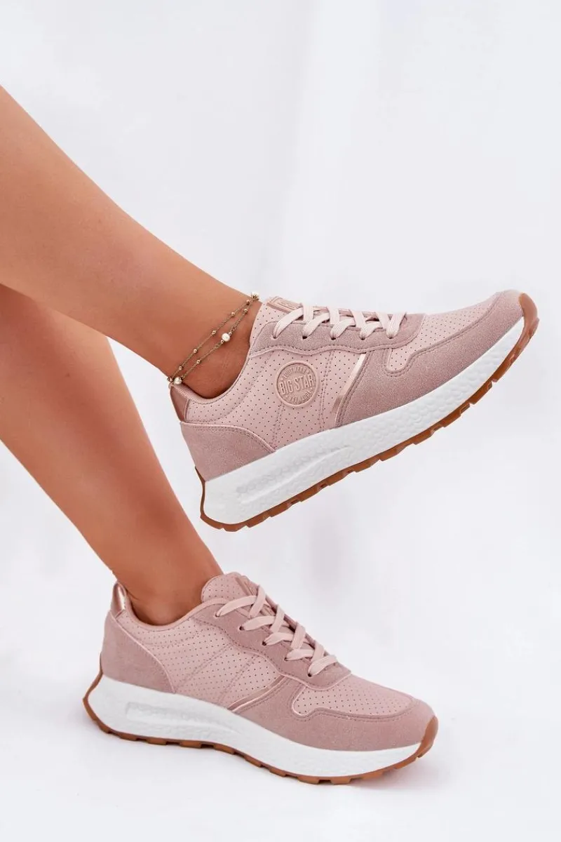 Outlet Sneakersy Damskie Na Platformie Big Star RR274489 Hi-Poly System Różowe Damskie Buty Sportowe Na Platformie|Buty Sportowe Big Star