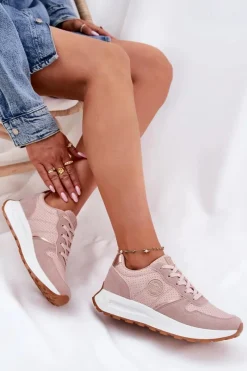 Outlet Sneakersy Damskie Na Platformie Big Star RR274489 Hi-Poly System Różowe Damskie Buty Sportowe Na Platformie|Buty Sportowe Big Star