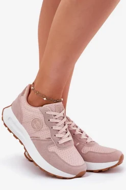 Outlet Sneakersy Damskie Na Platformie Big Star RR274489 Hi-Poly System Różowe Damskie Buty Sportowe Na Platformie|Buty Sportowe Big Star