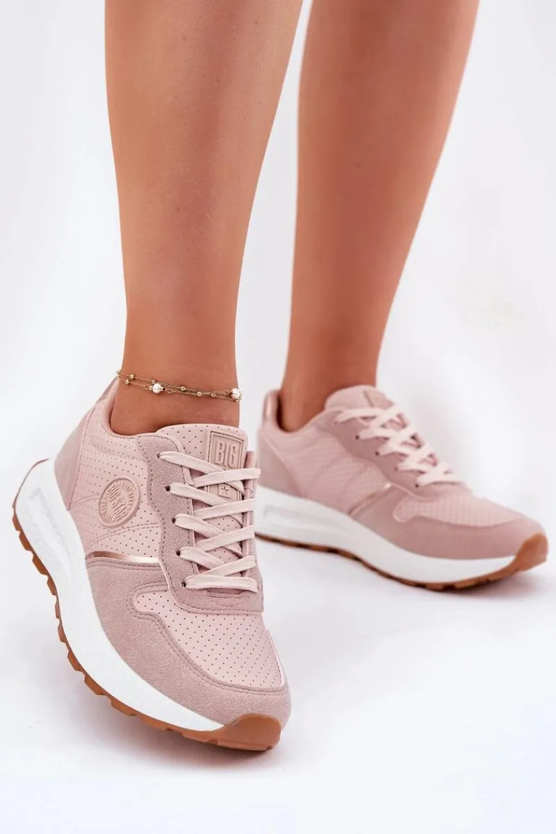 Outlet Sneakersy Damskie Na Platformie Big Star RR274489 Hi-Poly System Różowe Damskie Buty Sportowe Na Platformie|Buty Sportowe Big Star