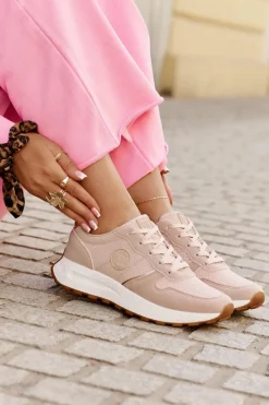 Outlet Sneakersy Damskie Na Platformie Big Star RR274489 Hi-Poly System Różowe Damskie Buty Sportowe Na Platformie|Buty Sportowe Big Star