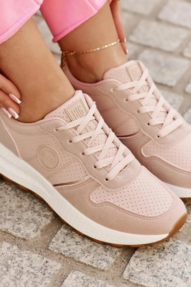 Outlet Sneakersy Damskie Na Platformie Big Star RR274489 Hi-Poly System Różowe Damskie Buty Sportowe Na Platformie|Buty Sportowe Big Star