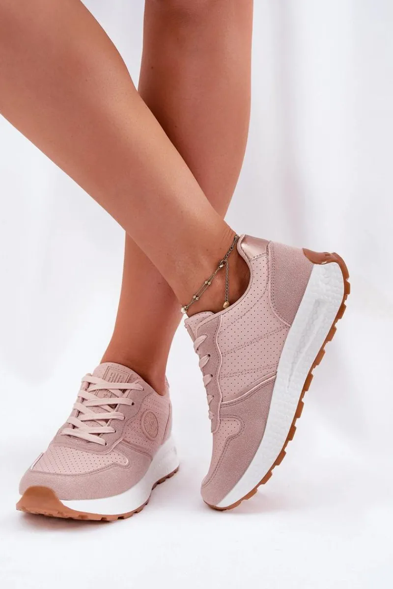 Outlet Sneakersy Damskie Na Platformie Big Star RR274489 Hi-Poly System Różowe Damskie Buty Sportowe Na Platformie|Buty Sportowe Big Star