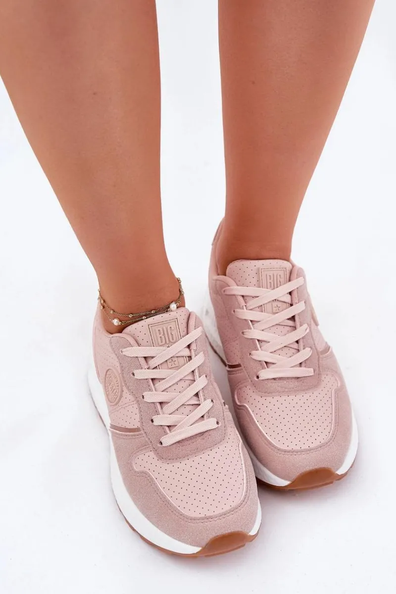 Outlet Sneakersy Damskie Na Platformie Big Star RR274489 Hi-Poly System Różowe Damskie Buty Sportowe Na Platformie|Buty Sportowe Big Star