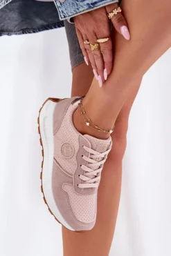 Outlet Sneakersy Damskie Na Platformie Big Star RR274489 Hi-Poly System Różowe Damskie Buty Sportowe Na Platformie|Buty Sportowe Big Star