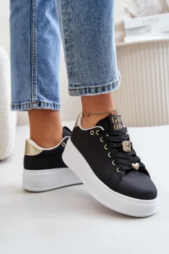 Sale Sneakersy Damskie Na Platformie Z Ozdobami Czarne Herbisa Damskie Buty Sportowe Na Platformie|Sneakersy Damskie