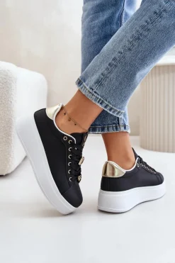 Sale Sneakersy Damskie Na Platformie Z Ozdobami Czarne Herbisa Damskie Buty Sportowe Na Platformie|Sneakersy Damskie