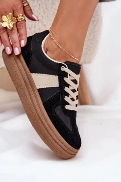 New Sneakersy Damskie Na Platformie Czarne Dovina Damskie Buty Sportowe Na Platformie|Sneakersy Damskie