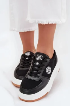 Big Star Shoes Sneakersy Damskie Na Platformie Big Star RR274573 HI-POLY SYSTEM Czarne Czarny
