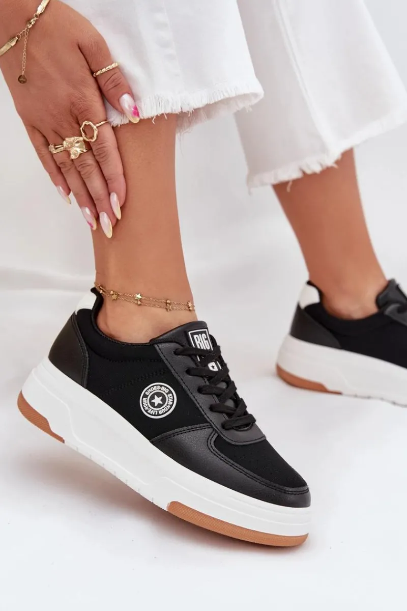 Big Star Shoes Sneakersy Damskie Na Platformie Big Star RR274573 HI-POLY SYSTEM Czarne Czarny