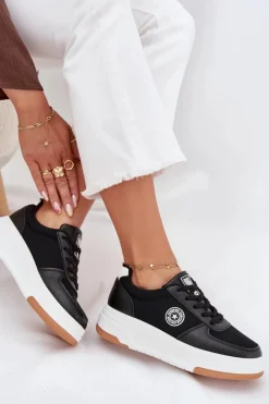 Big Star Shoes Sneakersy Damskie Na Platformie Big Star RR274573 HI-POLY SYSTEM Czarne Czarny