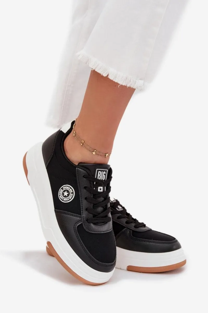 Big Star Shoes Sneakersy Damskie Na Platformie Big Star RR274573 HI-POLY SYSTEM Czarne Czarny