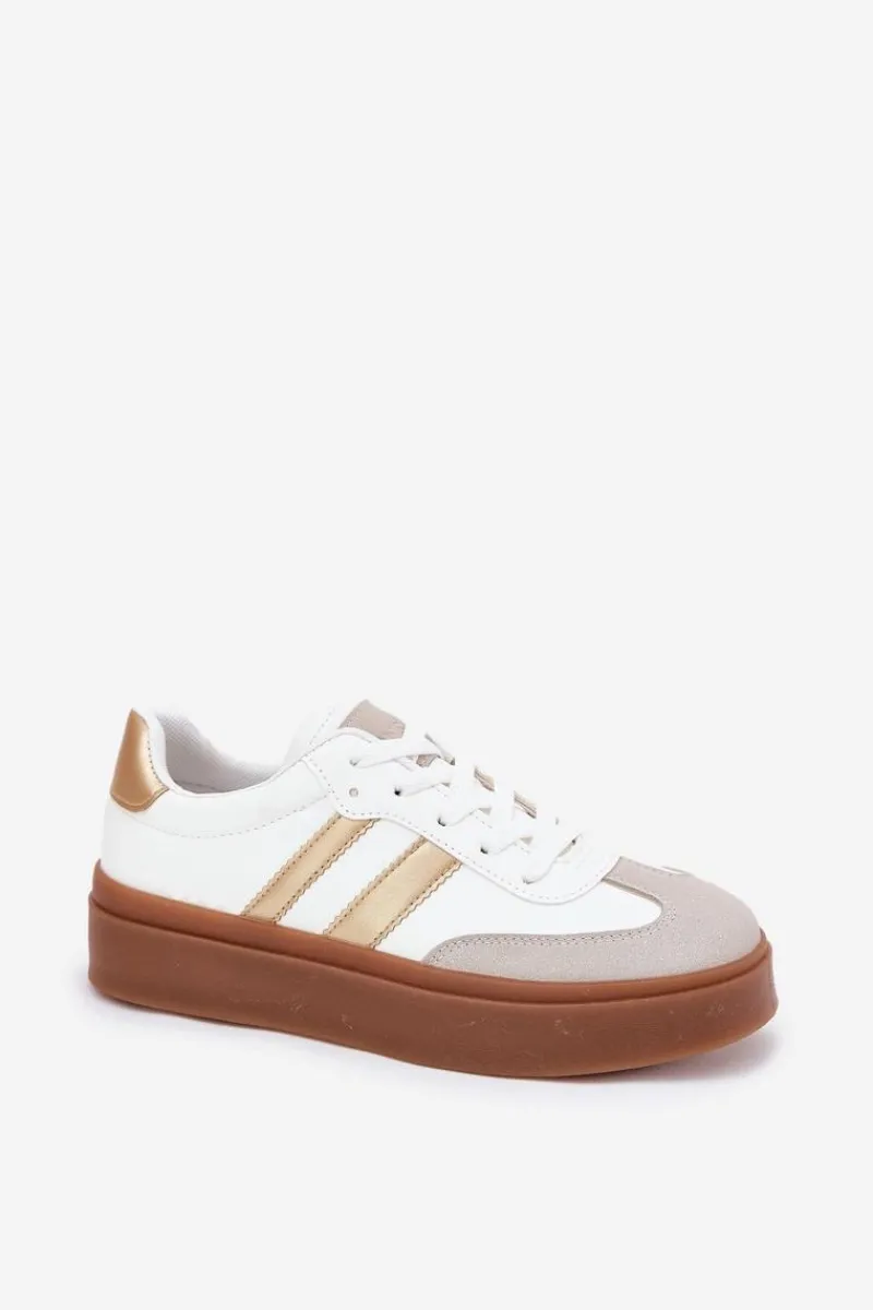 Clearance Sneakersy Damskie Na Platformie Z Eko Skóry Biało-Złote Elaraven Damskie Sneakersy Damskie