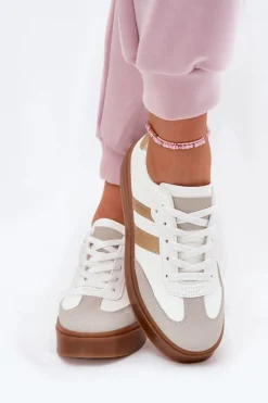 Clearance Sneakersy Damskie Na Platformie Z Eko Skóry Biało-Złote Elaraven Damskie Sneakersy Damskie