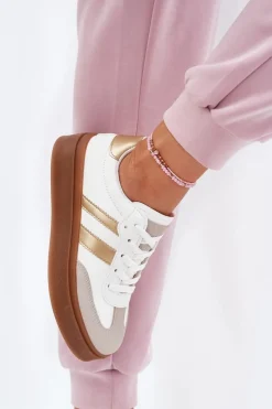 Clearance Sneakersy Damskie Na Platformie Z Eko Skóry Biało-Złote Elaraven Damskie Sneakersy Damskie