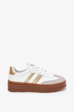 Clearance Sneakersy Damskie Na Platformie Z Eko Skóry Biało-Złote Elaraven Damskie Sneakersy Damskie