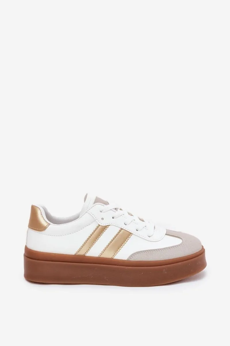 Clearance Sneakersy Damskie Na Platformie Z Eko Skóry Biało-Złote Elaraven Damskie Sneakersy Damskie