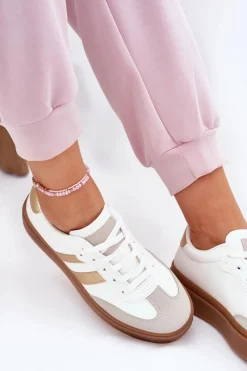 Clearance Sneakersy Damskie Na Platformie Z Eko Skóry Biało-Złote Elaraven Damskie Sneakersy Damskie