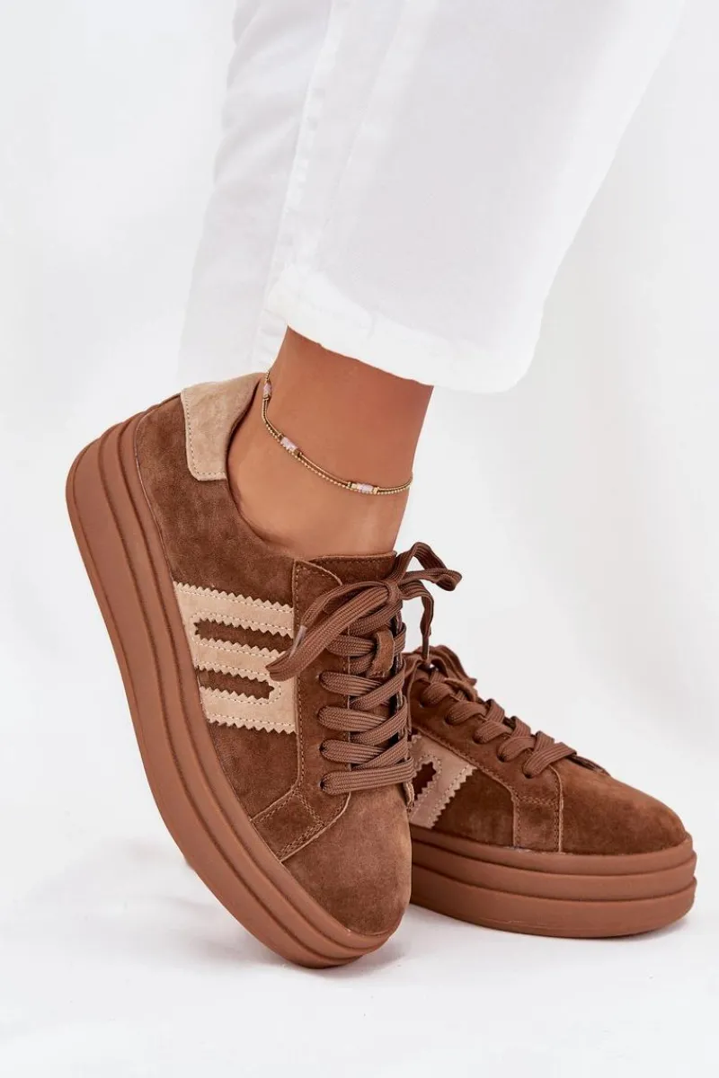 Best Boto Sneakersy Damskie Na Platformie Z Naturalnego Zamszu Camel Eldira Brązowy