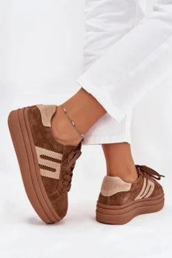 Best Boto Sneakersy Damskie Na Platformie Z Naturalnego Zamszu Camel Eldira Brązowy