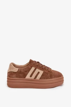 Best Boto Sneakersy Damskie Na Platformie Z Naturalnego Zamszu Camel Eldira Brązowy
