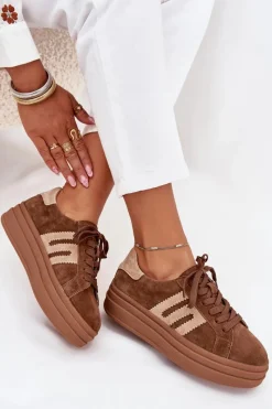 Best Boto Sneakersy Damskie Na Platformie Z Naturalnego Zamszu Camel Eldira Brązowy