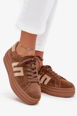 Best Boto Sneakersy Damskie Na Platformie Z Naturalnego Zamszu Camel Eldira Brązowy