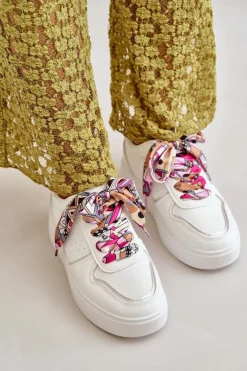 Online Sneakersy Damskie Na Platformie Z Ozdobnym Sznurowaniem Białe Mistra Damskie Sneakersy Damskie