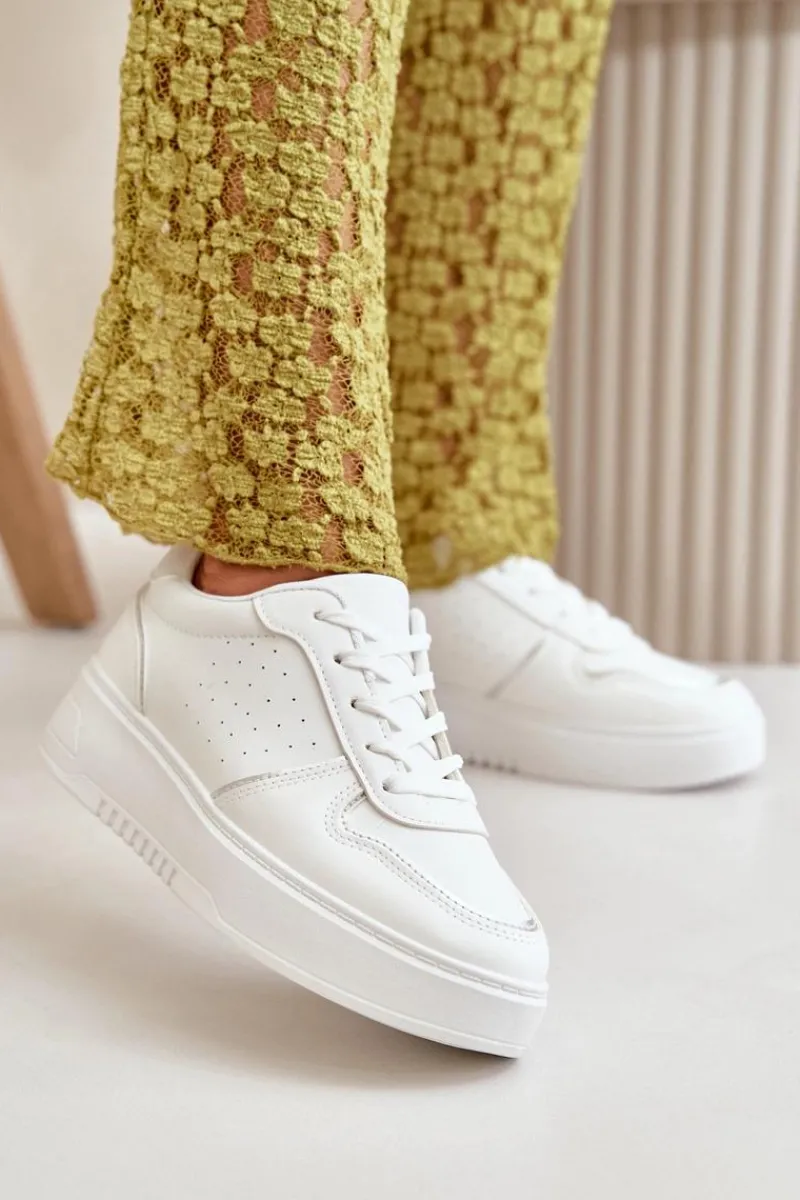 Online Sneakersy Damskie Na Platformie Z Ozdobnym Sznurowaniem Białe Mistra Damskie Sneakersy Damskie
