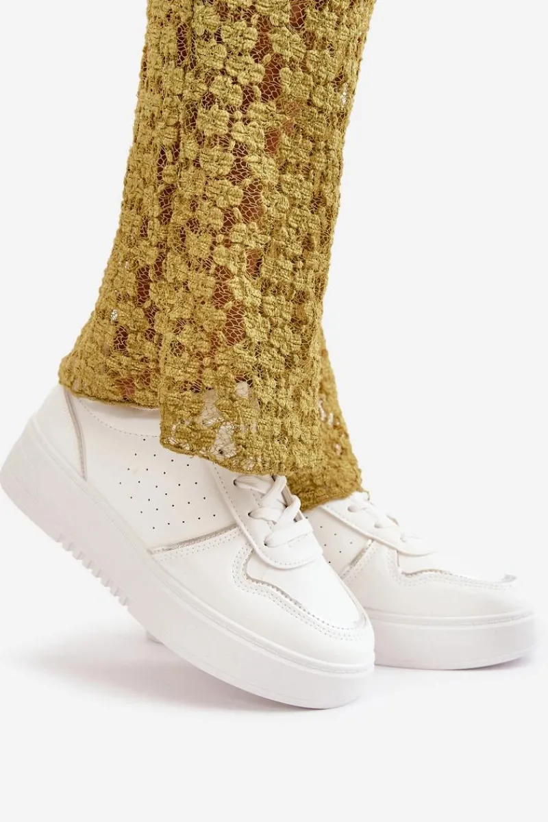 Online Sneakersy Damskie Na Platformie Z Ozdobnym Sznurowaniem Białe Mistra Damskie Sneakersy Damskie