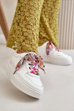 Online Sneakersy Damskie Na Platformie Z Ozdobnym Sznurowaniem Białe Mistra Damskie Sneakersy Damskie