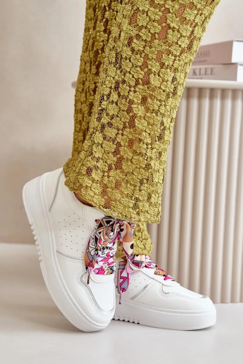Online Sneakersy Damskie Na Platformie Z Ozdobnym Sznurowaniem Białe Mistra Damskie Sneakersy Damskie