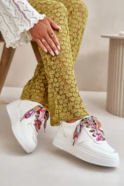 Online Sneakersy Damskie Na Platformie Z Ozdobnym Sznurowaniem Białe Mistra Damskie Sneakersy Damskie