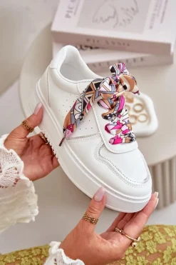 Online Sneakersy Damskie Na Platformie Z Ozdobnym Sznurowaniem Białe Mistra Damskie Sneakersy Damskie