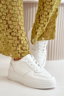 Online Sneakersy Damskie Na Platformie Z Ozdobnym Sznurowaniem Białe Mistra Damskie Sneakersy Damskie