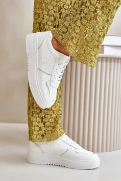 Online Sneakersy Damskie Na Platformie Z Ozdobnym Sznurowaniem Białe Mistra Damskie Sneakersy Damskie